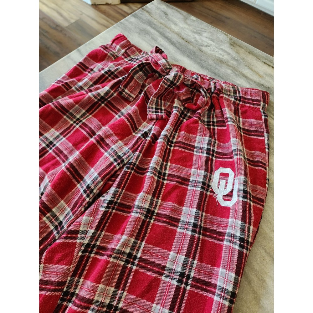 VTG Y2K Oklahoma Sooners OU Plaid Pajama Pants Red XS Womens Low Rise Wide Leg